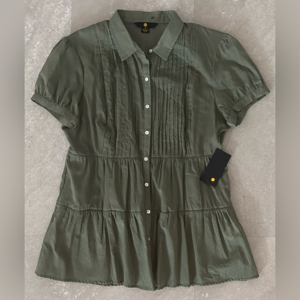 Moon Army Green Eyelet Button Down Blouse